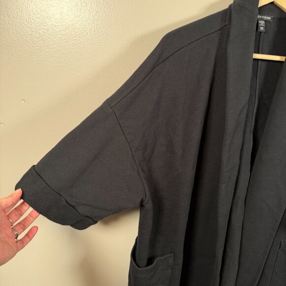 Eileen Fisher Open Front Kimono Jacket Size Large XL Black Organic Cotton - Picture 4 of 7